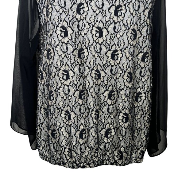 Style & Co Black White Lace Patchwork Blouse 0X Sheer Long Sleeve - Picture 8 of 10